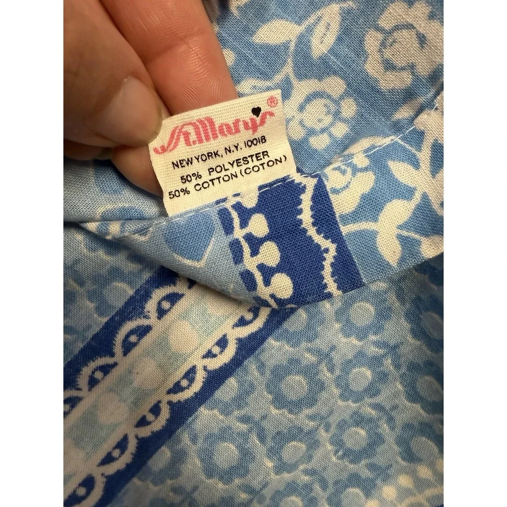 Vintage St Marys Joe Namath Double Flat Sheet Blue Floral Playmaker USA Hearts